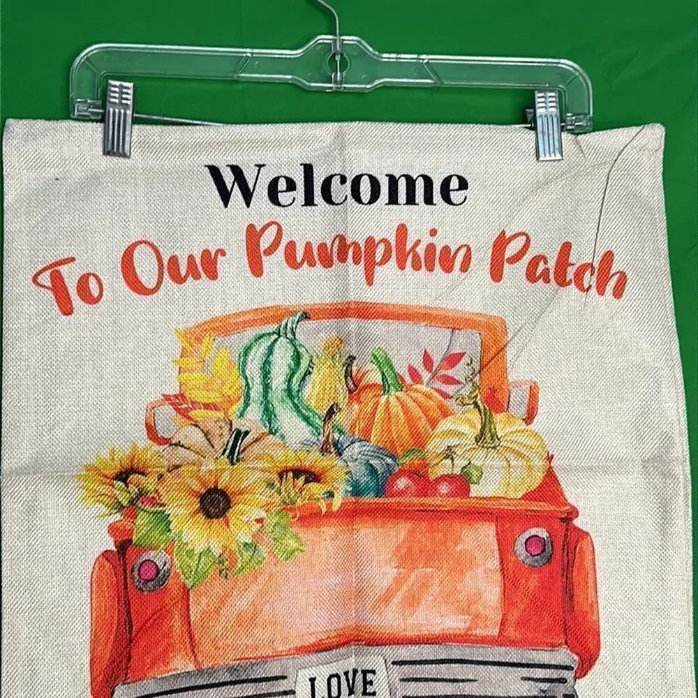 NWT Fall Pillow Sham “Welcome To Our Pumpkin Patch 18” x 18” Truck squash